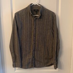 Banana Republic Men's Black and Gray Checkered Shirt